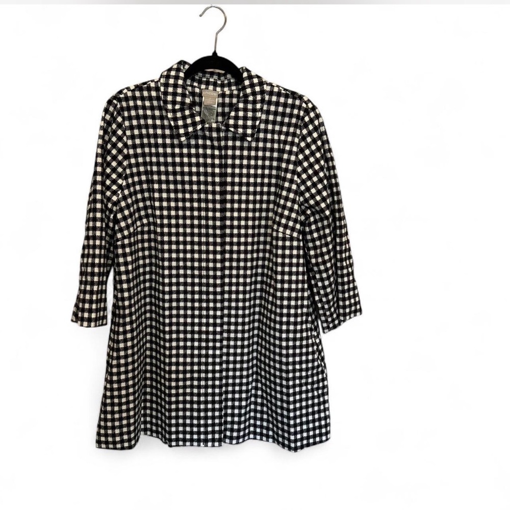 Chico's Black and White Gingham Trench Coat - Picture 2 of 6